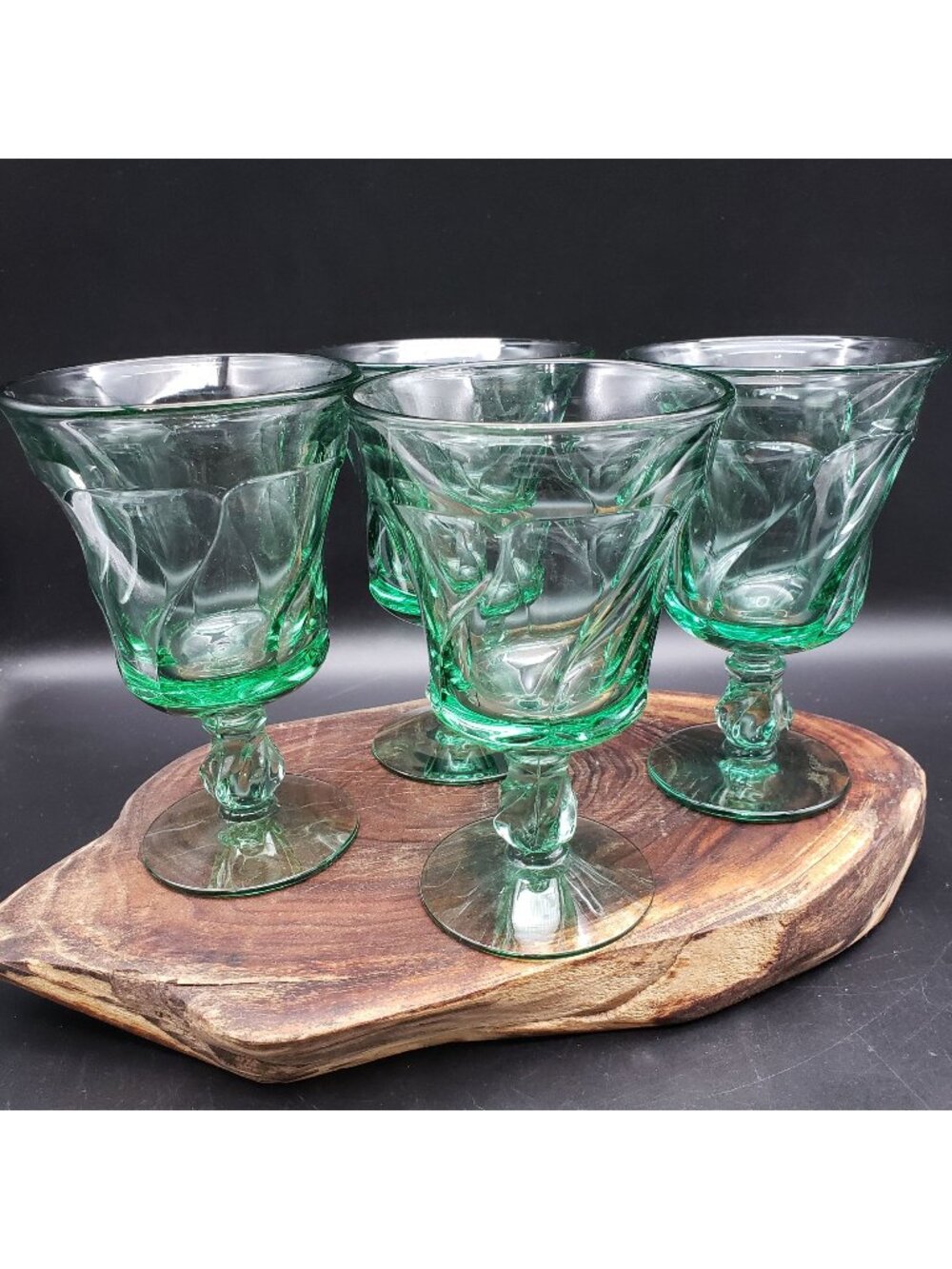 Fostoria Jamestown Green 5.75" Water Goblets Set of 4 - 1 with Flea Bite
